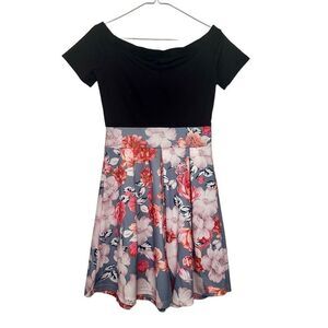 Lyrur Boat Neck Floral Pleated Skirt Fit And Flare Dress Multicolor Medium/6